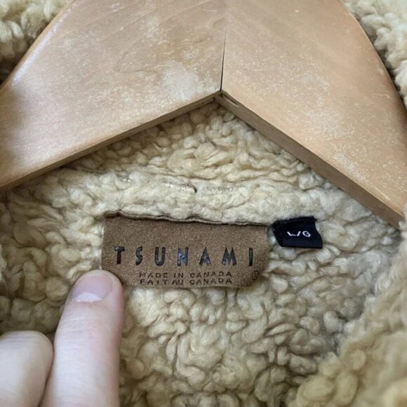 Vintage Tsunami Vest Faux Suede Sherpa Lined Brown Tan Womens Large - Picture 2 of 4